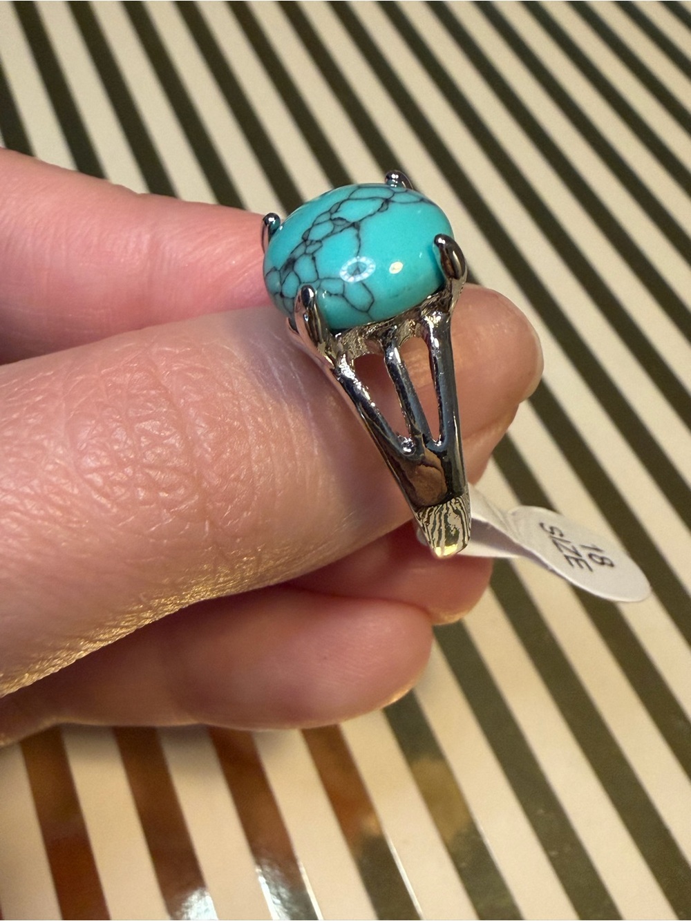 Turquoise Stone Cocktail Ring - Silver plated and faux turquoise